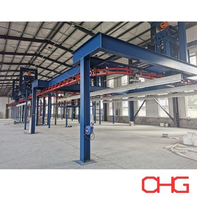 Automatic Powder Coating Line Combining Manual Loading and Overhead Conveyor System for Processing of Aluminum Profiles